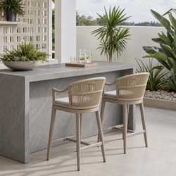New Set of 2 Modern Boho Metal Counter Height Rattan Outdoor Bar Stool Chairs with Ergonomic Armrest