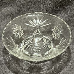 Vintage Anchor Hocking Early American Prescut Clear Footed Bonbon Candy Dish.