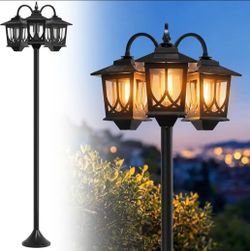 3-Head Solar Lamp Post Light, 73" Aluminum Solar Light Posts for Outside Waterproof, 90Lm Solar Post Lights Outdoor for Patio, Backyard, Front Porch D