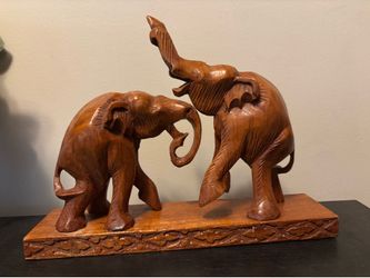 Mid century modern teak wood Elephants statue