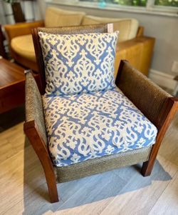 Set of Chairs - Rattan Upholstered Solid Wood (2x Chairs)