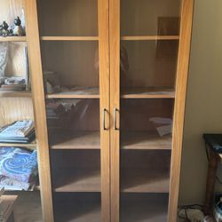 Wood Cabinet - Glass Doors / Matching 2 Drawer File Cabinet - Matching Shell Desk