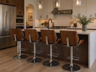 Set of 4 Mid-Century Modern Adjustable Swivel Bar Stools - Black & Walnut