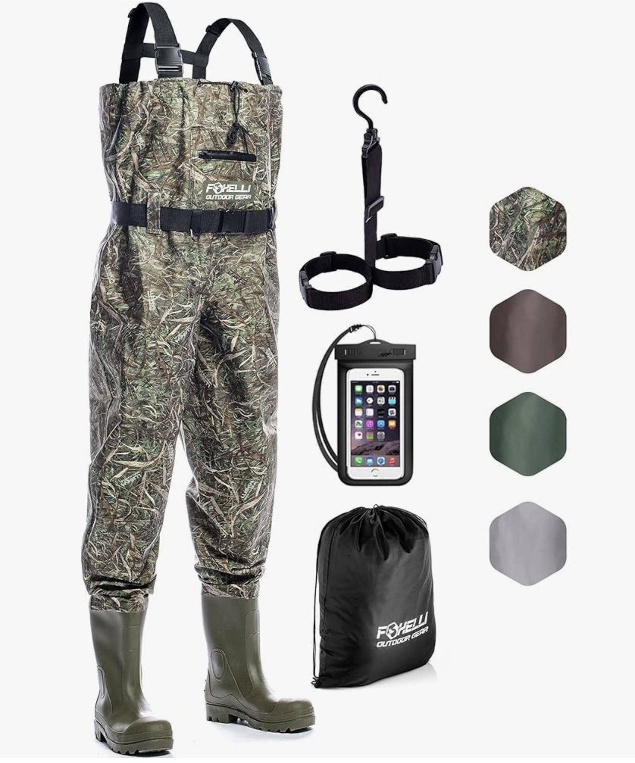 Foxelli Chest Waders – Waterproof 2-ply Nylon/PVC Camo Hunting Fishing Waders for Men and Women with Boots
