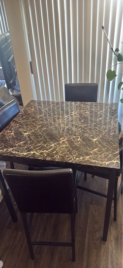 Faux Marble Counter Height Dining Table Set with 4 Chairs