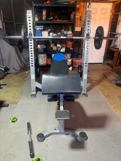 Power Rack with Bench and Barbell