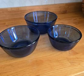 Anchor Hocking Cobalt Blue Glass Mixing Bowls Set of 3