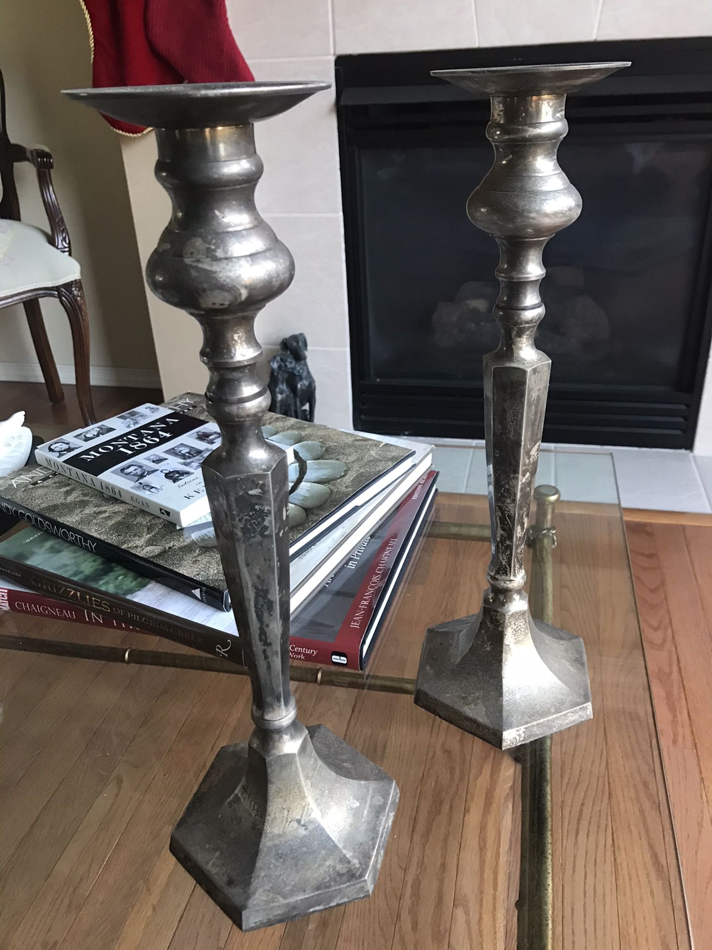 Pair of Pottery Barn Candle Holders.