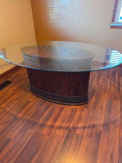 Oval Glass Top Dining Table with Wood Base