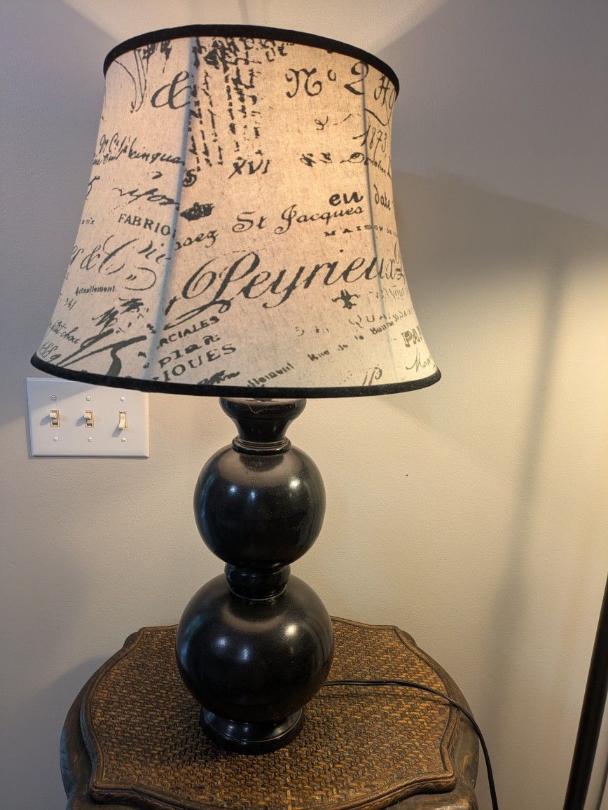 Black Lamp With French Inspired Lamp Shade 28.5"