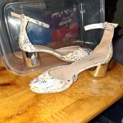 Aldo Legeallan Pastal Floral Print Silver Block Heels