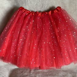 Girls Youth Red Silver Shimmery Stars Tutu Skirt