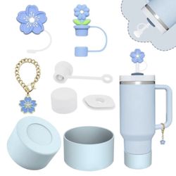 40 & 30 Oz Tumbler Accessories Blue Flowers Straw Cover Silicone Boot & More