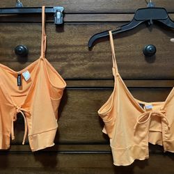 2 H&M Orange Tie Front Crop Tops – Size L