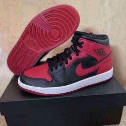Nike Air Jordan 1 Mid Banned Black Red Size 7.5 Brand New