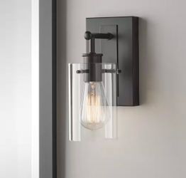Bathroom Vanity Light Espresso Bronze with Clear Glass Shade 4.5 in. 1-Light Hampton Bay Regan