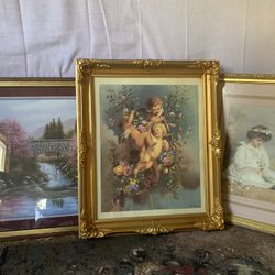 Set of 3 Paintings/Prints with well done Antique Frames