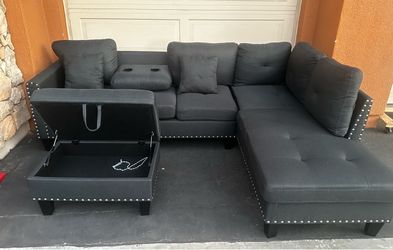 Charcoal gray Sectional Sofa with Storage Ottoman