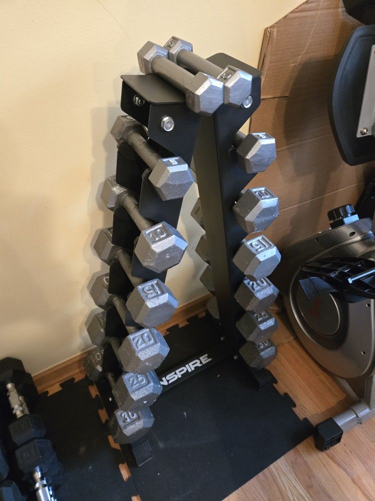 3lb Thru 30lb Metal Hex Dumbbell Set With Vertical Rack