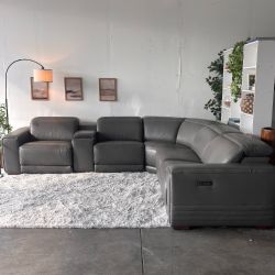Leather Power Reclining Sectional with Power Headrests and Storage Console-FREE Delivery