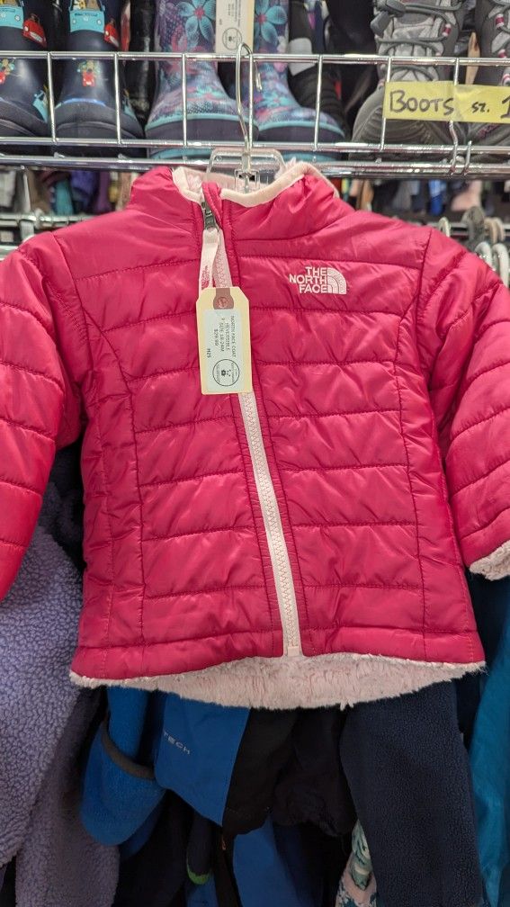 North Face Reversible Pink Rain Jacket Coat For Girls Toddler Size 18-24 Months 