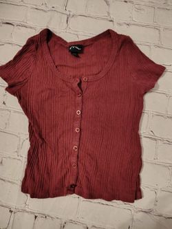 Art Class Girls Ribbed Henley Top Size S 6/6X Burgundy Short Sleeve Stretch Tee