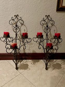 Set of 2 Large (32” long) Iron 3-Pillar Candleholders