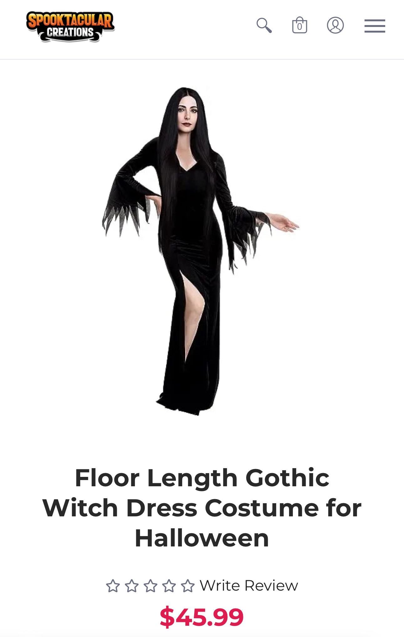 Floor Length Gothic Witch Dress Costume for Halloween Size M