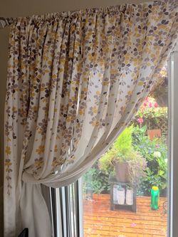 Floral Curtain / Drapery Panel – Cream, Mustard & Taupe