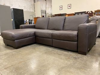 ITALSOFA Modern Brown Genuine Leather L-Shaped Sectional with Recliner