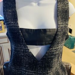 Wool Blend Sleeveless Top Womens Gray/Black Fuzzy