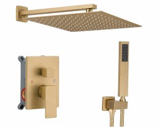 16 Inch Bathroom Luxury Rain Mixer Shower Combo Set Wall Mounted Rainfall Shower Head Brushed Gold