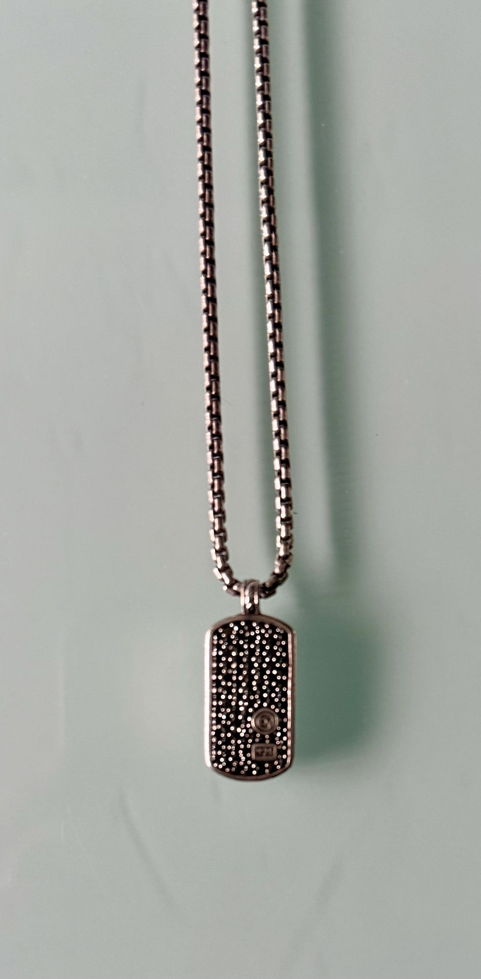 David Yurman 925 Sterling Silver Pavé Black Diamond Dog Tag By