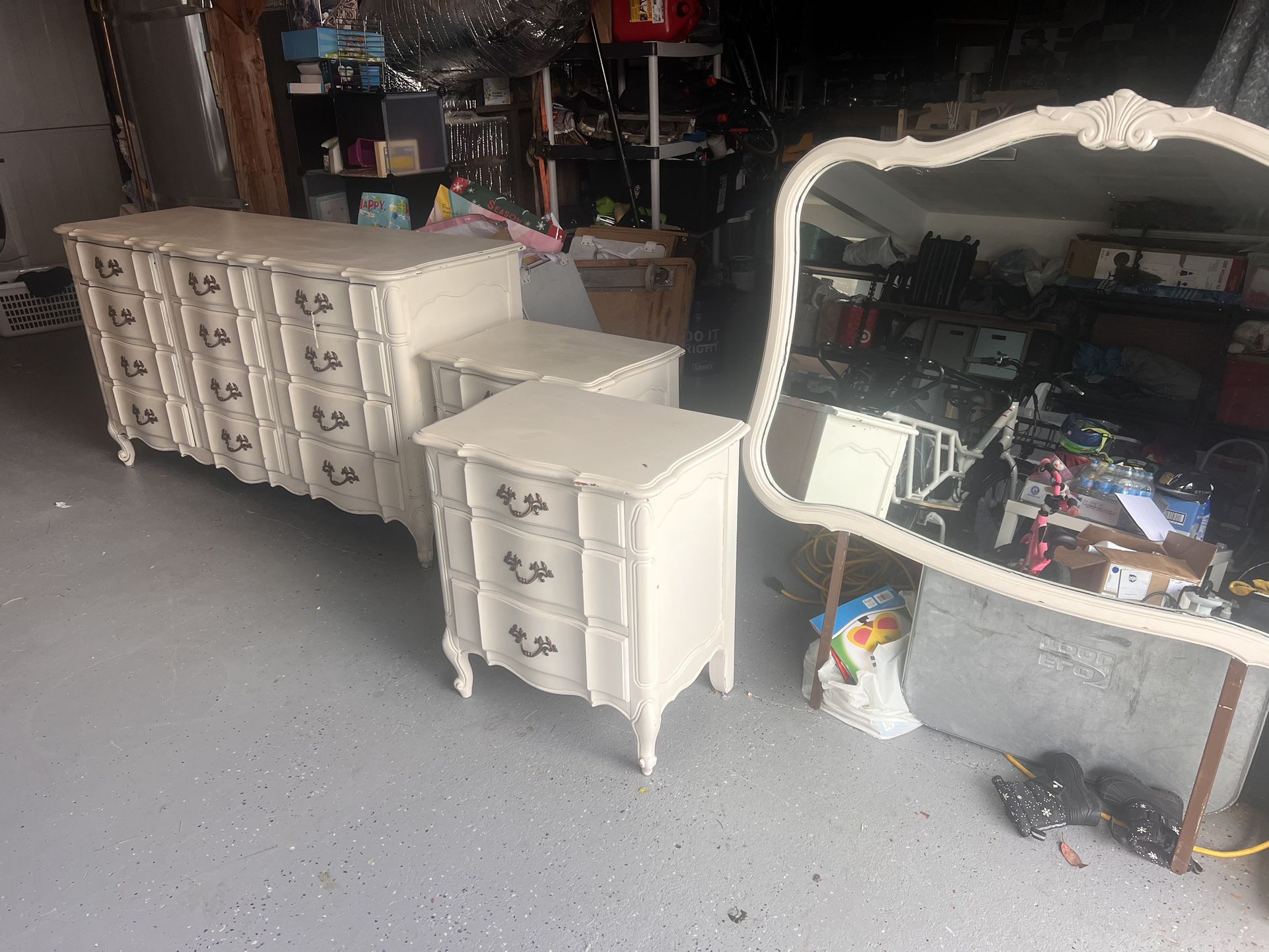 White Dresser with Mirror and Night Stands