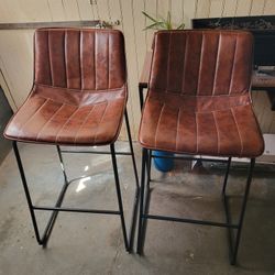 Brown Leather Bar Stools Set Of 2 