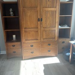Thomasville 3pc, Solid Oak Wall Unit 