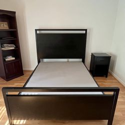 Queen Size Bed Frame, Box Spring And Night Stand 