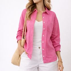 GAP Pink Cotton Gauze Button Down Shirt L Long Sleeve Oversized New Designer