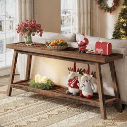 Tribesigns 70.86-Inch 2-Tier Console Table: Farmhouse Entryway Table, Narrow Sofa Table Behind Couch, Rustic Brown