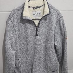 Orvis Mens Sherpa Lined Heather Grey 1/4 Zip Pullover Size M