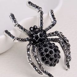 HALLOWEEN black silver crystal SPIDER PIN BROOCH
