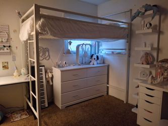 LIKE NEW Ikalido Twin Loft Bed – Space Saver – White Metal Frame