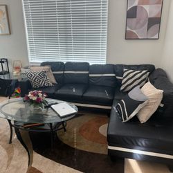 Wide Faux Leather Sofa 