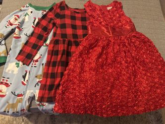 Christmas elegant dress size 5 plus free onesie and casual dress
