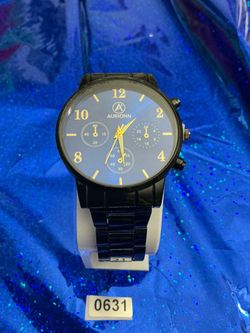 Aurionn Men’s Analog Quartz Chronograph Watch Blue Dial Black Metal Bracelet