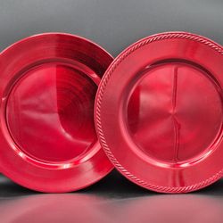 Set Of 2 Red Acrylic Serving Platters, 13"