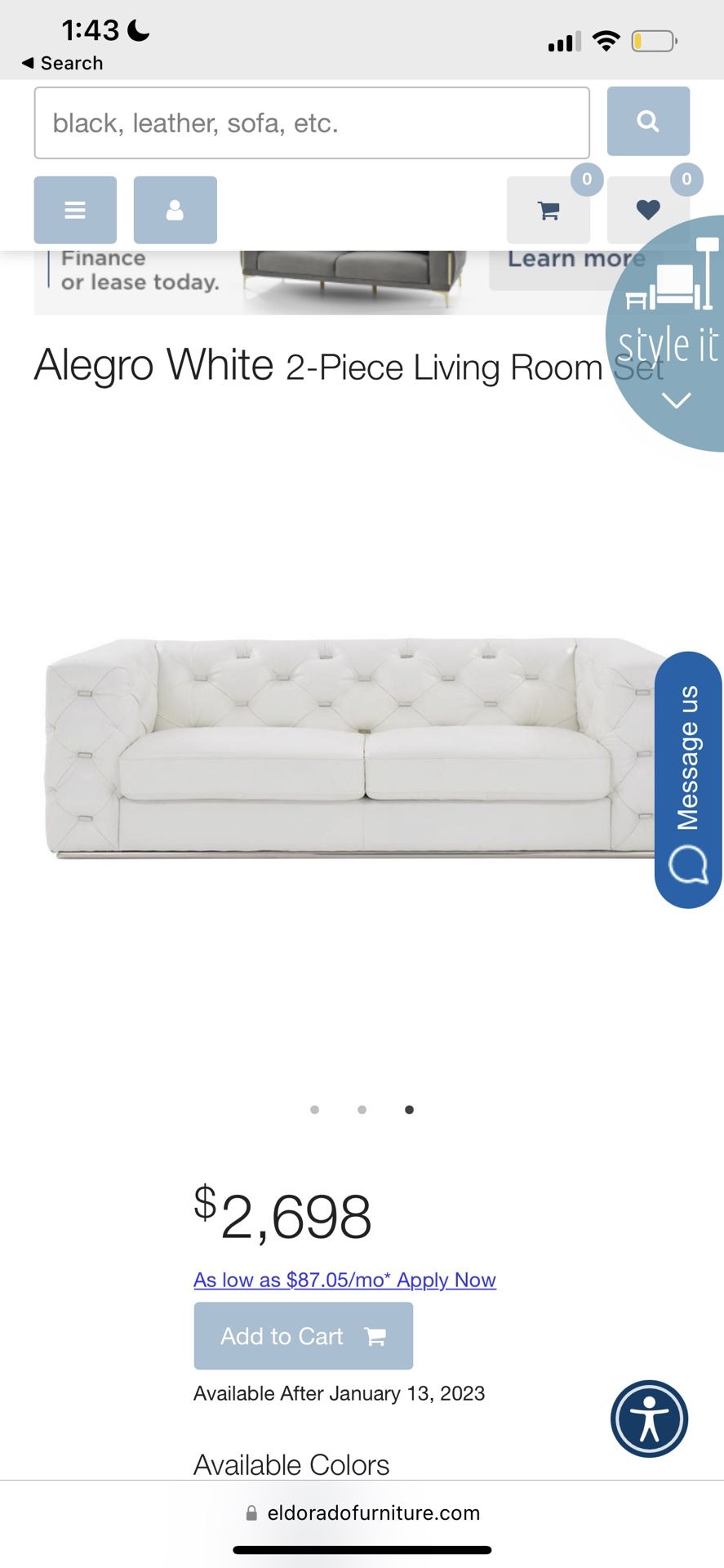 White Modern Sofa ( El Dorado Furniture )