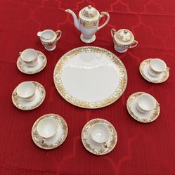 Vintage Noritake #175 “Christmas Ball” Gold / White Cups, Saucers, Creamer, Sugar, Teapot