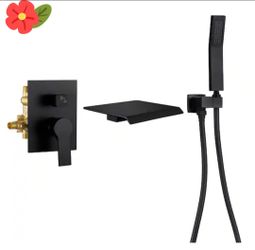 FLG
Single-Handle Wall-Mount Roman Tub Faucet with Hand Shower Brass Waterfall Tub Filler in Matte Black