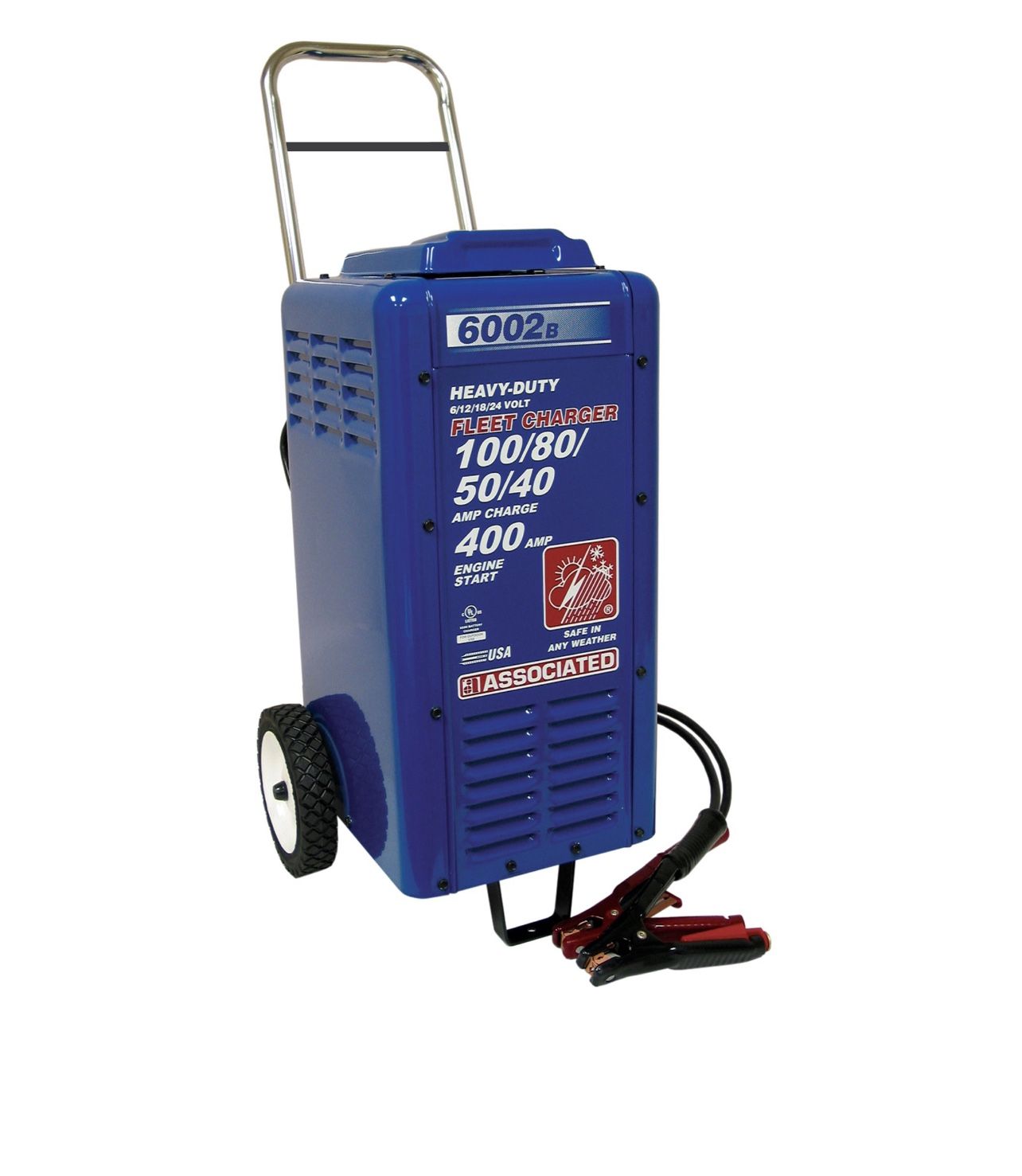 Associated 6002B - Charger, 6/12/18/24V 100/80/50/40A, 400 Amp Cranking Assist, Wheels
